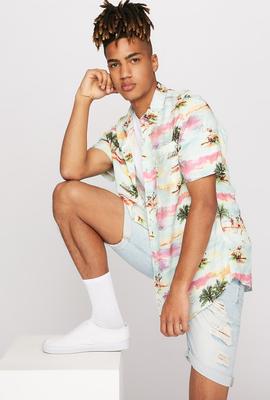 men fashion tropical print button up