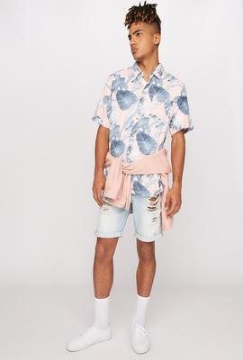 men fashion tropical print button up